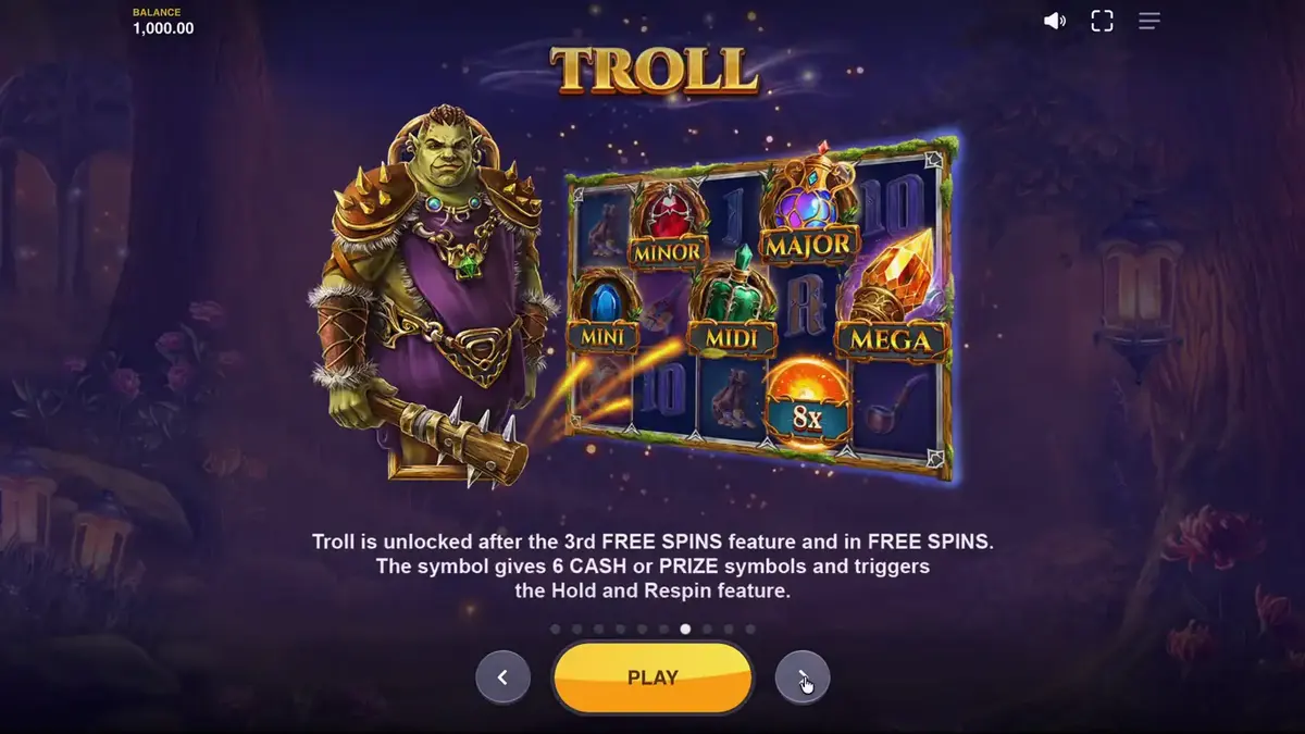 Pemandangan hutan mistis dalam slot Land of Riches