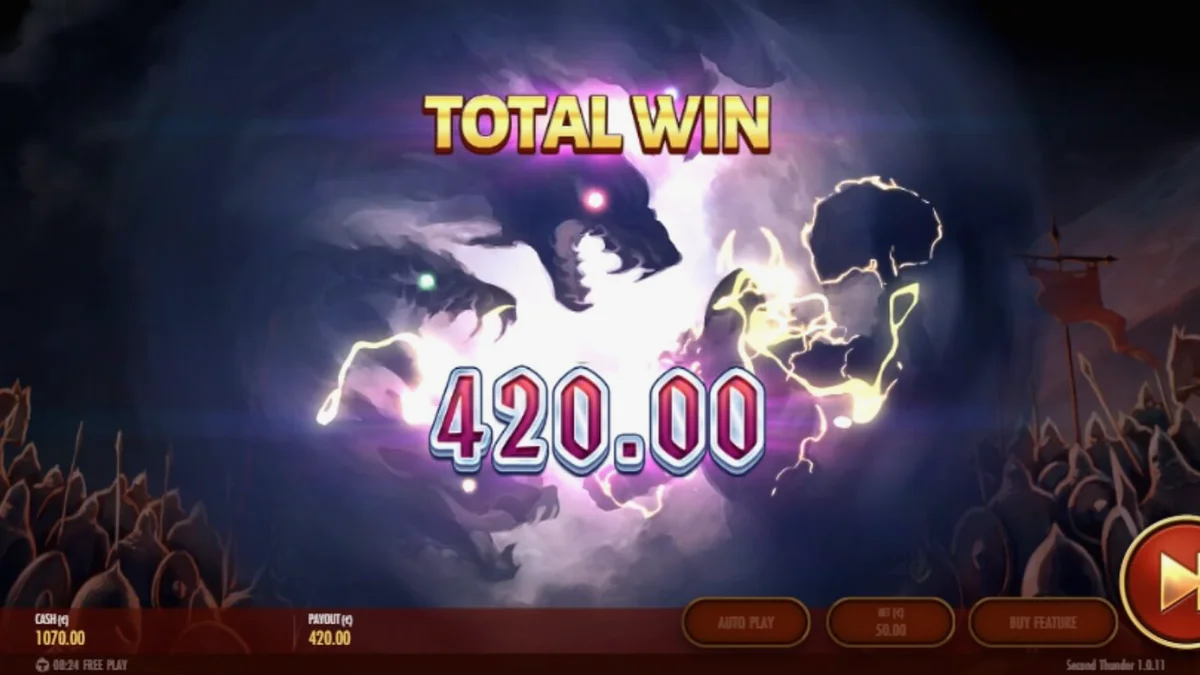 Pemandangan atmosferik dari slot Second Thunder dengan latar belakang medan perang bersalju.